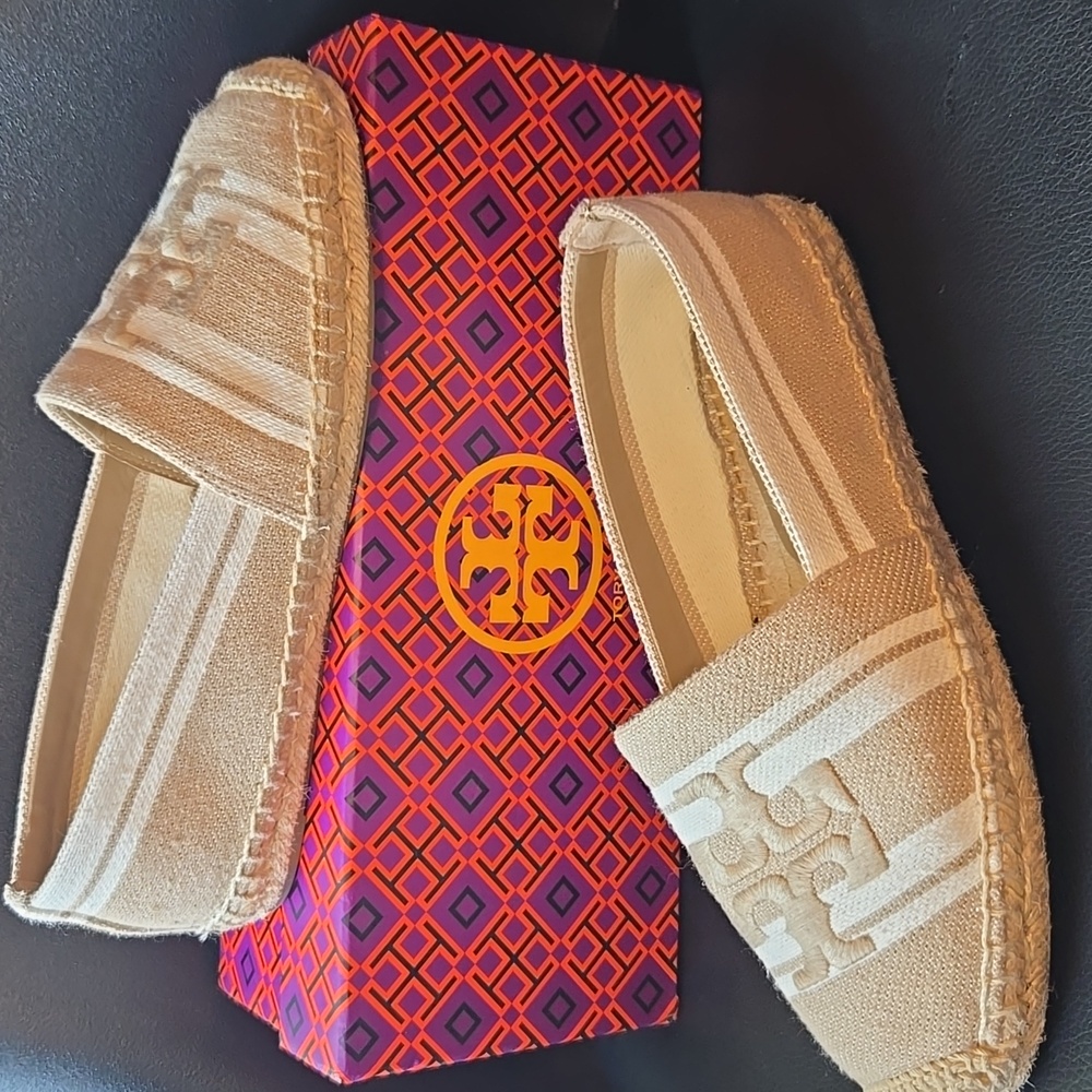 Tory Burch Double T Jacquard Espadrille Cammello / Ash White - Picture 6 of 6